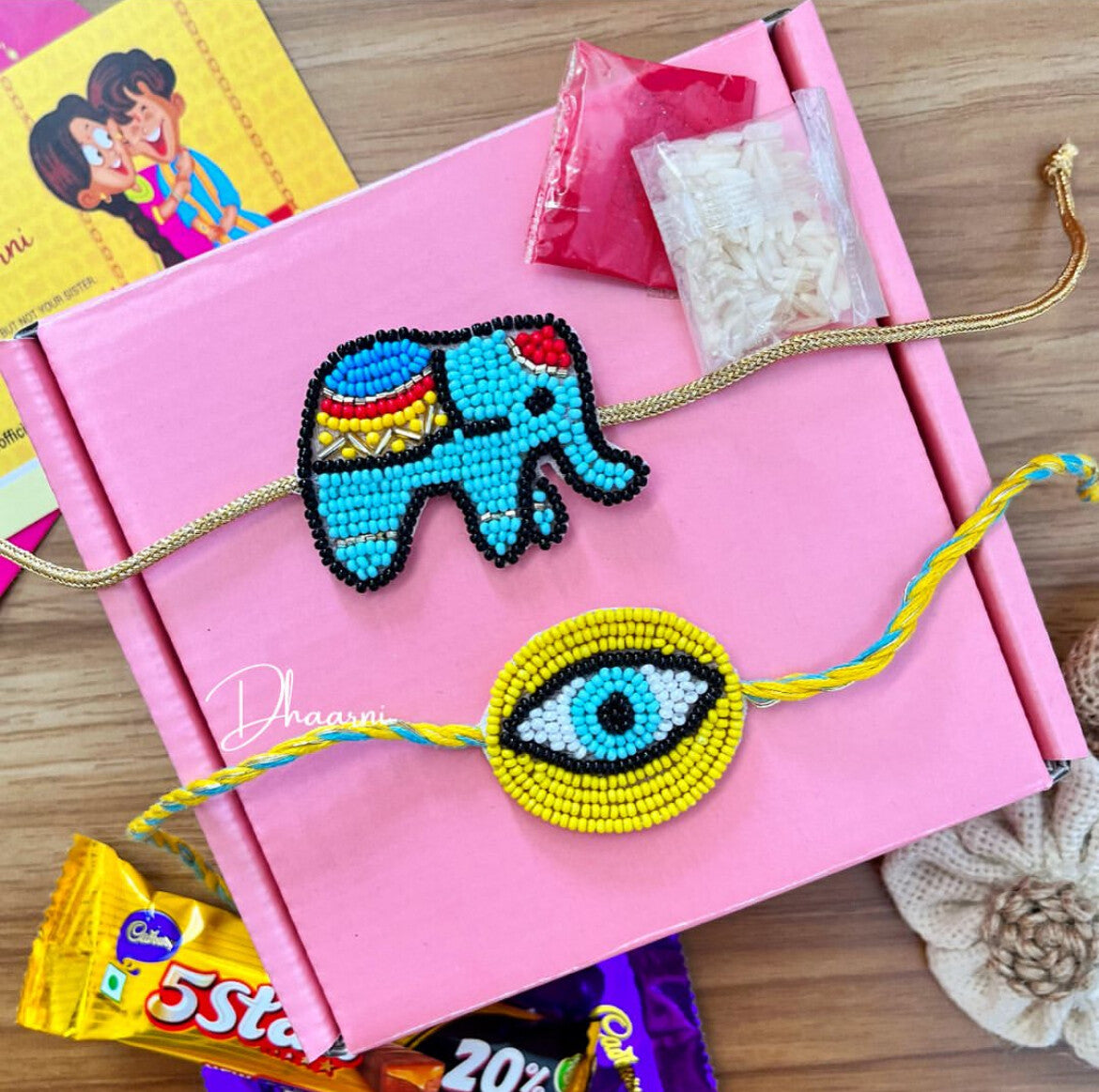 Yellow Eye and Hathi Rakhi Combo