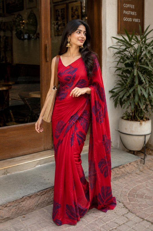 Crimson Crepe Saree