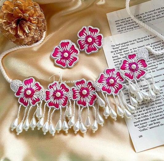 Pink Blossom Choker with Earrings