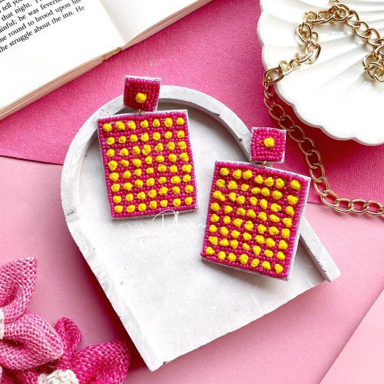 Pink Square Earrings