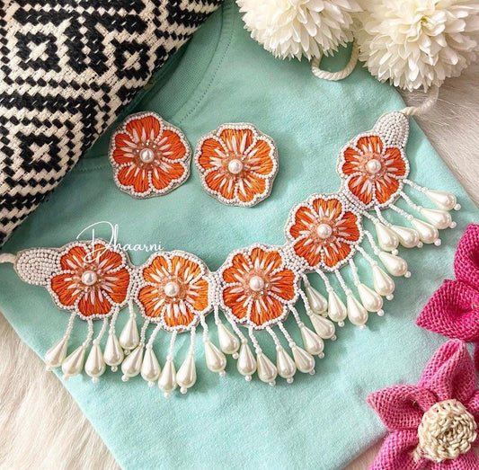Orange Blossom Choker with earrings